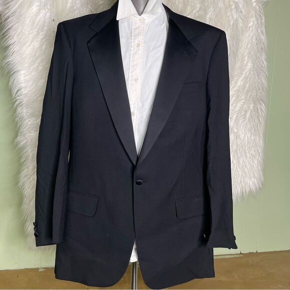 Burberrys Mens Blazer Jacket Black Wool One Button Tuxedo Wedding Sport Coat 44L - Picture 1 of 13